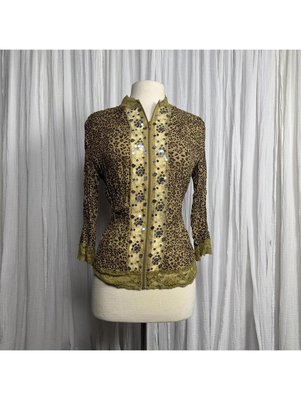 Vintage Y2K Sheer Leopard Print Embellished Jacket (S) - Picture 2 of 5